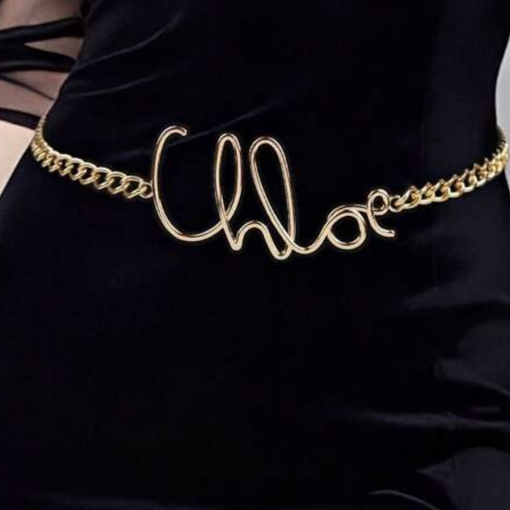 Gold Script Logo Chain Belt - Picture 2 of 5